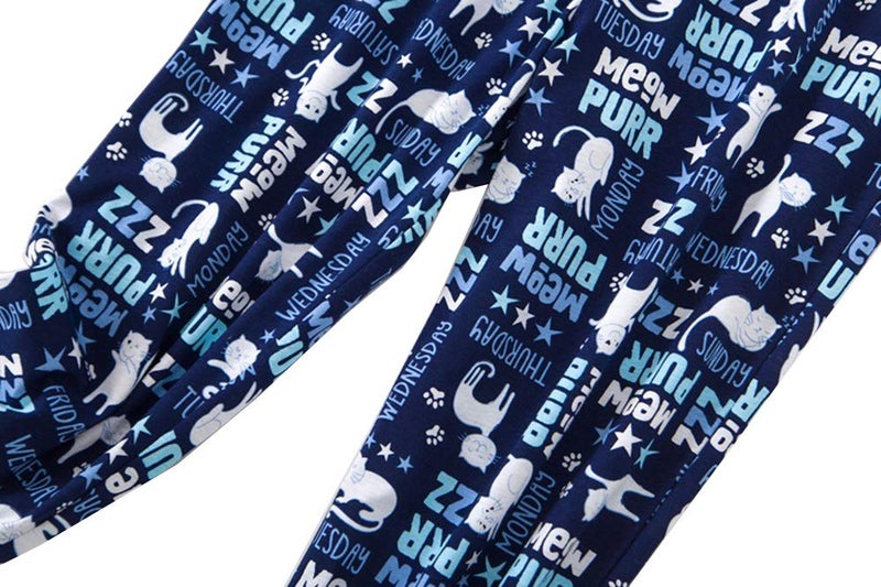 CHUNG Women Cotton Pajama Sets Sleepwear pjs Short Sleeve Shirt Capri Pants with Cute Vivid Print , M , Blue Cat - Image 5